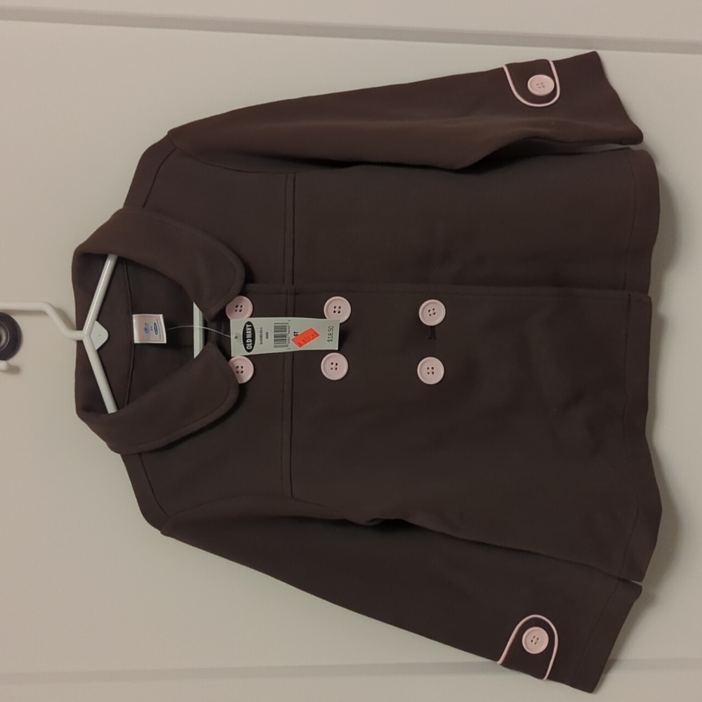 NWT Old Navy brown button down coat with pink buttons Sz 4T